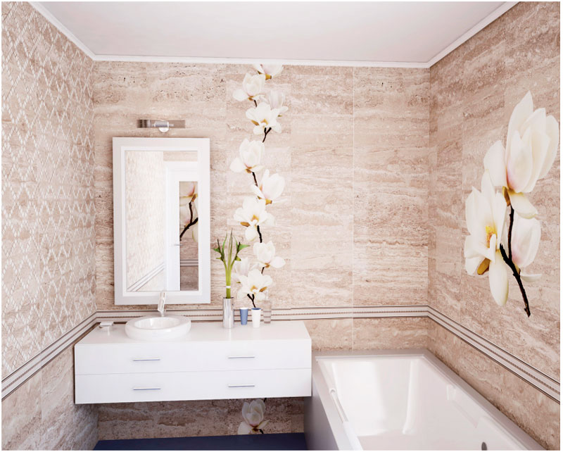 Панели ПВХ Панда Травертин в интерьере